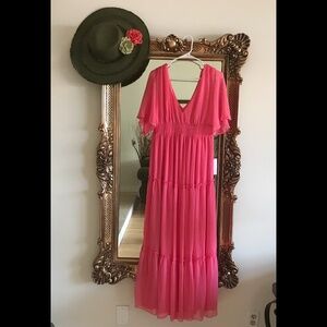 VENUS Flutter Sleeve Hot Pink NWTs Maxi Dress Sz S